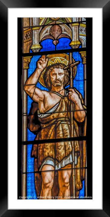 John Baptist Stained Glass  Saint Perpetue Church Nimes Gard France Framed Mounted Print by William Perry