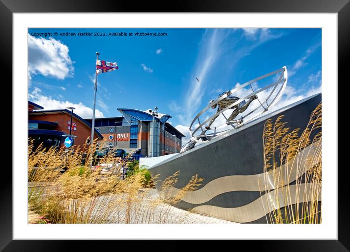 The RNLI College and Memorial Sculpture at Poole,  Framed Mounted Print by Andrew Harker