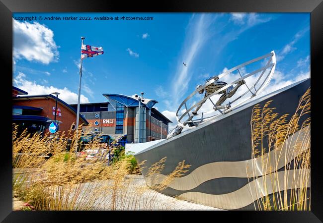 The RNLI College and Memorial Sculpture at Poole,  Framed Print by Andrew Harker