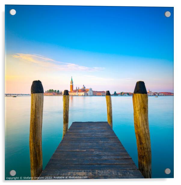 Venice, wooden pier and San Giorgio church Acrylic by Stefano Orazzini