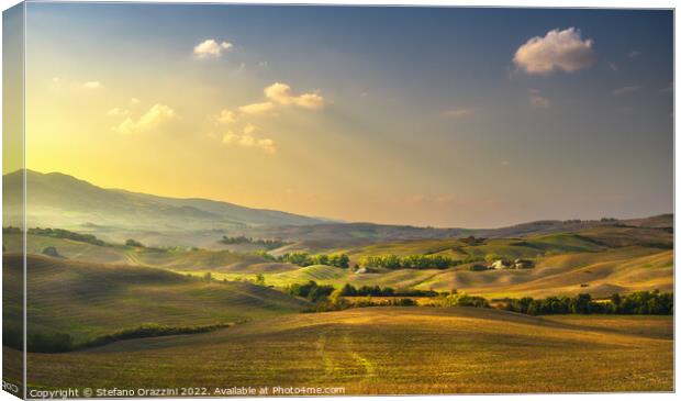 Landscape in Tuscany, rolling hills at sunset Canvas Print by Stefano Orazzini