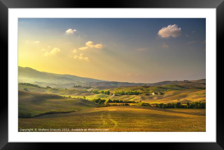Landscape in Tuscany, rolling hills at sunset Framed Mounted Print by Stefano Orazzini