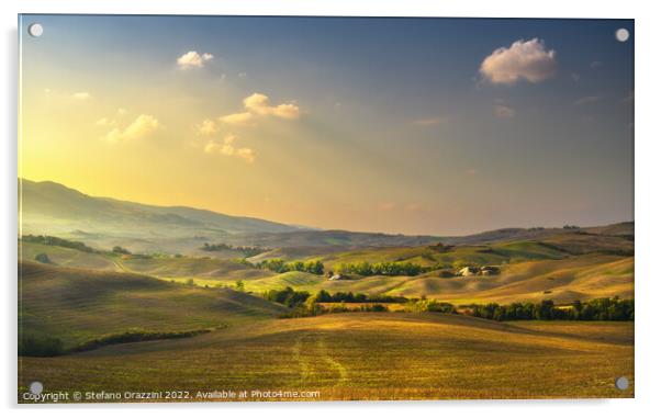 Landscape in Tuscany, rolling hills at sunset Acrylic by Stefano Orazzini