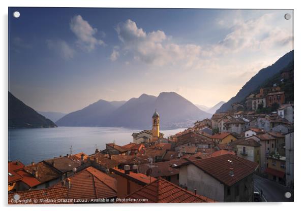 Colonno village, Lake Como district. Italy, Europe. Acrylic by Stefano Orazzini