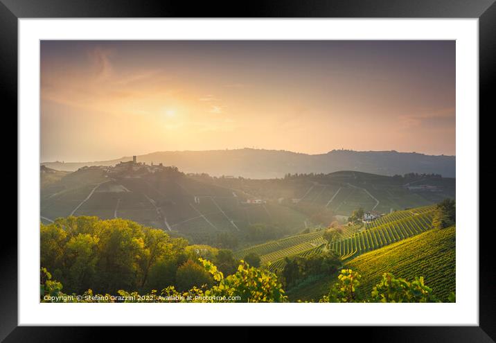 Langhe vineyards landscape and Castiglione Falletto village Framed Mounted Print by Stefano Orazzini