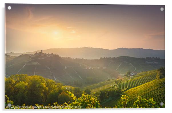 Langhe vineyards landscape and Castiglione Falletto village Acrylic by Stefano Orazzini