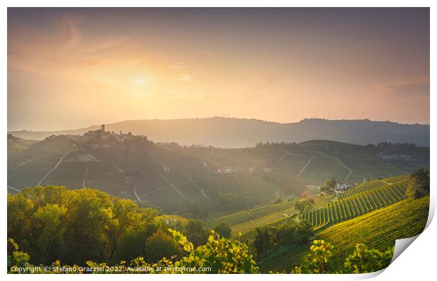 Langhe vineyards landscape and Castiglione Falletto village Print by Stefano Orazzini