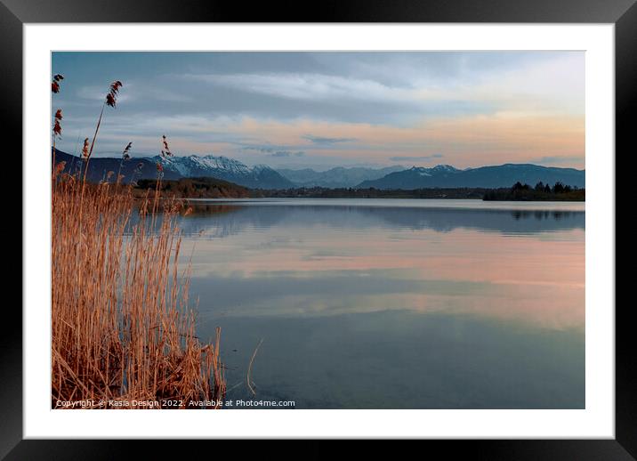Dusk Light on Lake Rieg, Upper Bavaria, Germany Framed Mounted Print by Kasia Design