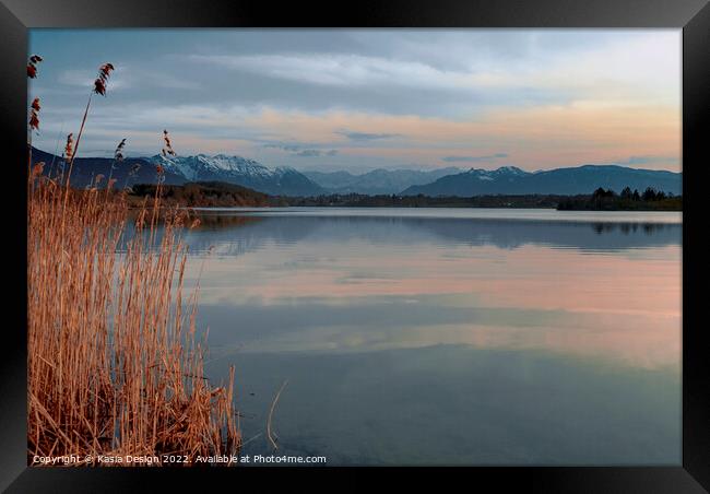Dusk Light on Lake Rieg, Upper Bavaria, Germany Framed Print by Kasia Design