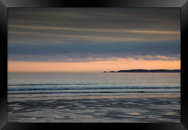 Mumbles lighthouse at dusk Framed Print by Leighton Collins
