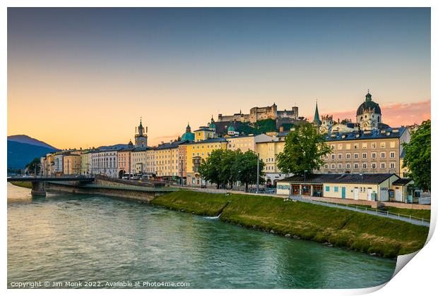 Salzach River and Old Town, Salzburg Print by Jim Monk
