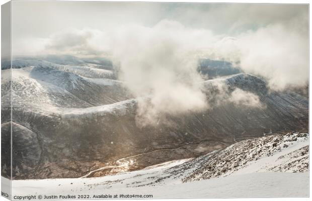 The Lairig Ghru from Cairn Toul, Cairngorms Canvas Print by Justin Foulkes
