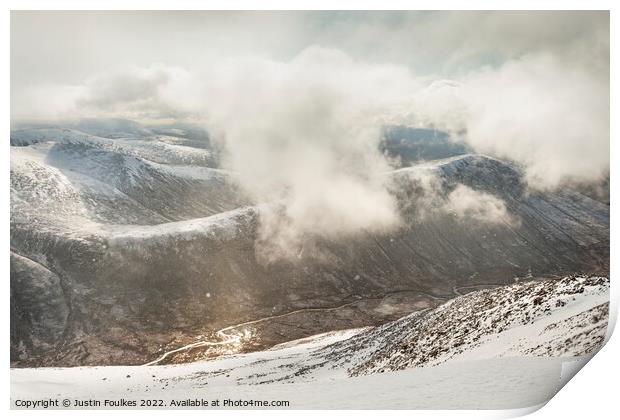 The Lairig Ghru from Cairn Toul, Cairngorms Print by Justin Foulkes