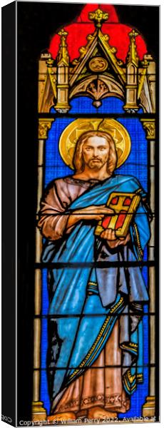 Jesus Christ Stained Glass  Saint Perpetue Church Nimes France Canvas Print by William Perry