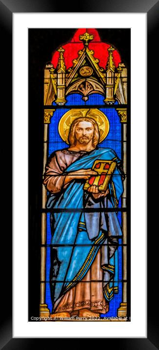 Jesus Christ Stained Glass  Saint Perpetue Church Nimes France Framed Mounted Print by William Perry