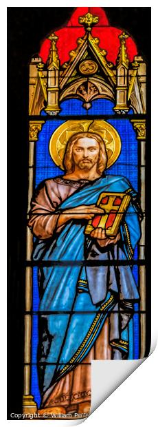 Jesus Christ Stained Glass  Saint Perpetue Church Nimes France Print by William Perry
