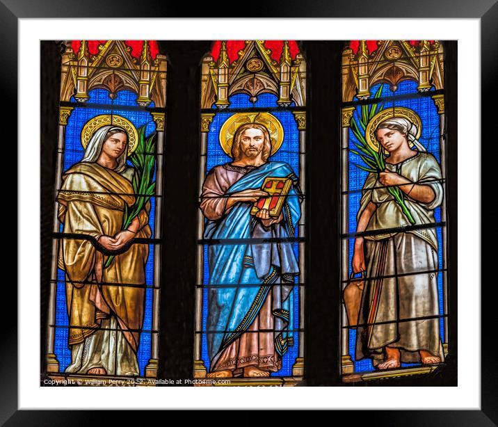 Jesus Saints Stained Glass Saint Perpetue Church Nimes France Framed Mounted Print by William Perry
