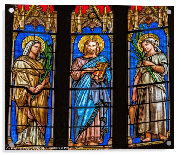 Jesus Saints Stained Glass Saint Perpetue Church Nimes France Acrylic by William Perry