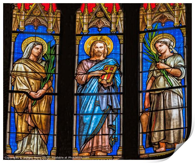 Jesus Saints Stained Glass Saint Perpetue Church Nimes France Print by William Perry