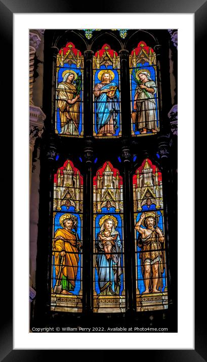 Jesus Mary Stained Glass Saint Perpetue Church Nimes France Framed Mounted Print by William Perry