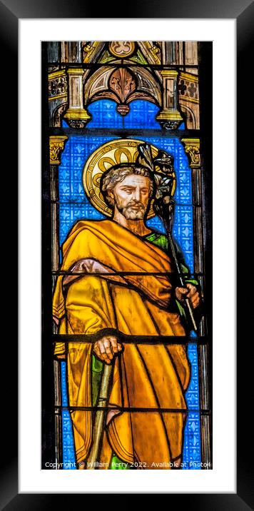 Saint Joseph Stained Glass  Saint Perpetue Church Nimes Gard Fra Framed Mounted Print by William Perry