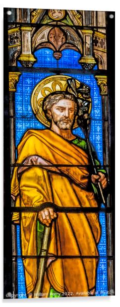 Saint Joseph Stained Glass  Saint Perpetue Church Nimes Gard Fra Acrylic by William Perry