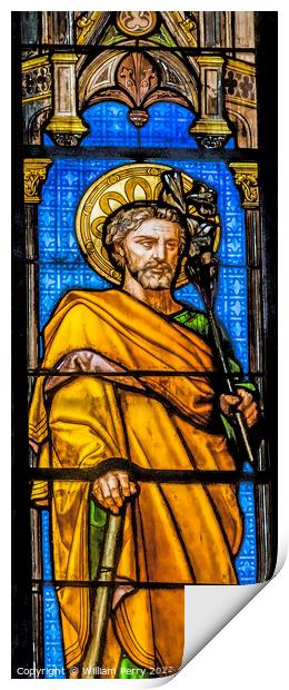 Saint Joseph Stained Glass  Saint Perpetue Church Nimes Gard Fra Print by William Perry