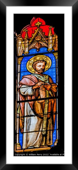Saint Augustine Stained Glass Saint Perpetue Church Nimes France Framed Mounted Print by William Perry