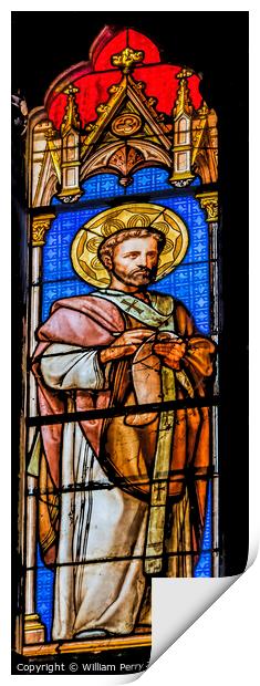 Saint Augustine Stained Glass Saint Perpetue Church Nimes France Print by William Perry