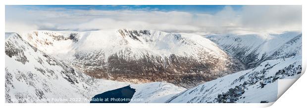 Panoramic view of Braeriach and the Lairig Ghru, Cairngorms Print by Justin Foulkes