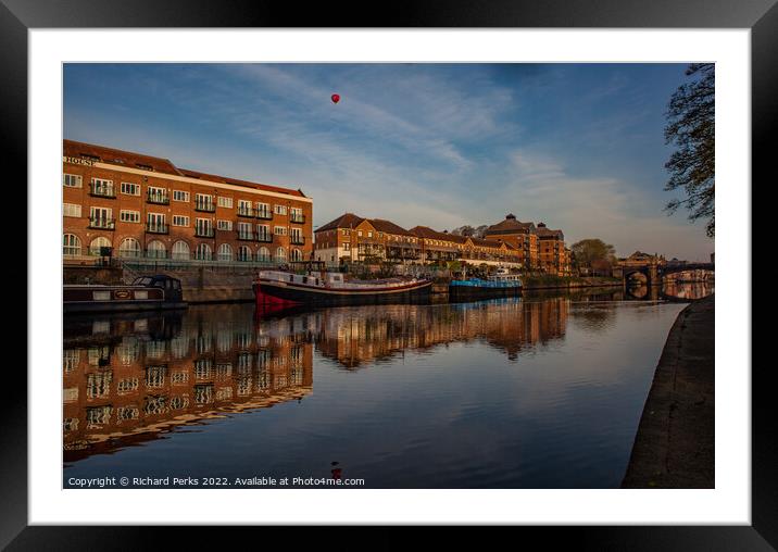 Hot Air Balloon, Boats and the Ouse Framed Mounted Print by Richard Perks