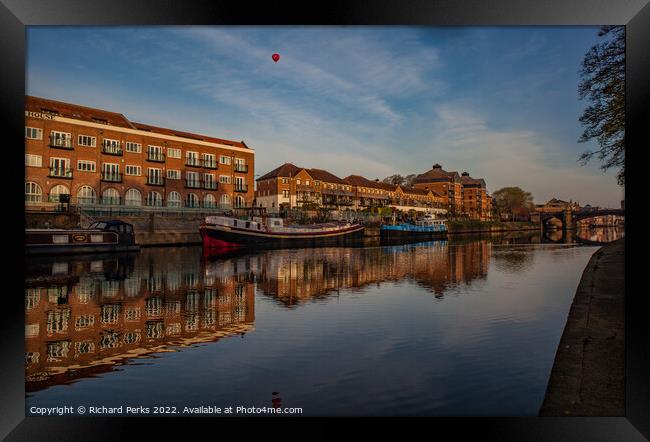 Hot Air Balloon, Boats and the Ouse Framed Print by Richard Perks