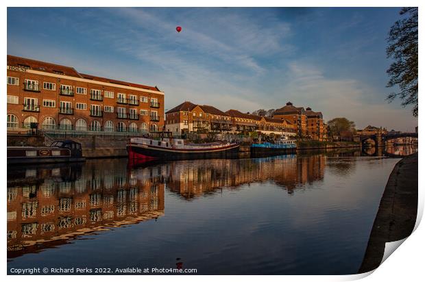 Hot Air Balloon, Boats and the Ouse Print by Richard Perks