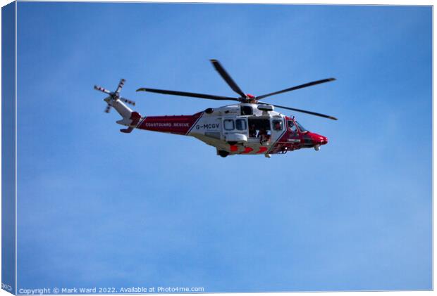 Coastguard Rescue Helicopter over Rye. Canvas Print by Mark Ward