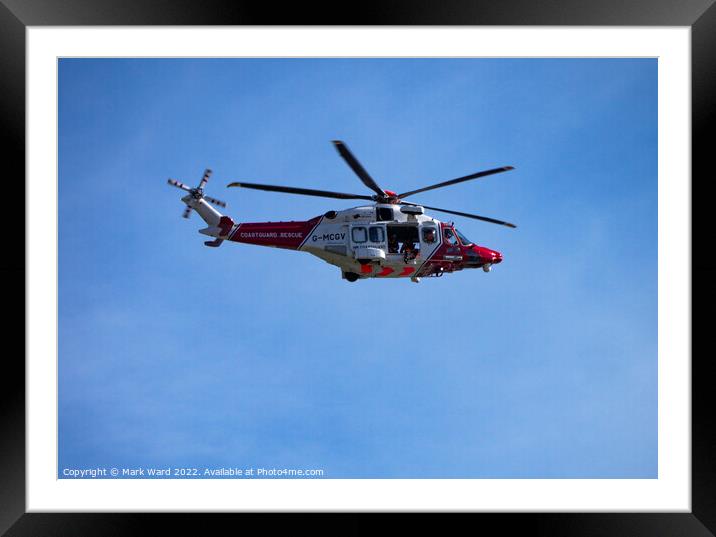 Coastguard Rescue Helicopter over Rye. Framed Mounted Print by Mark Ward