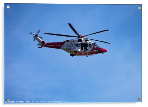 Coastguard Rescue Helicopter over Rye. Acrylic by Mark Ward