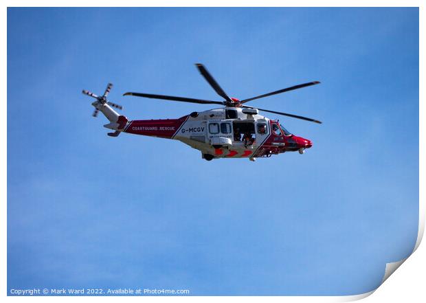 Coastguard Rescue Helicopter over Rye. Print by Mark Ward