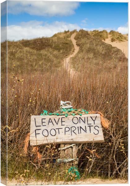 Leave Only Footprints Sign Canvas Print by Heidi Stewart