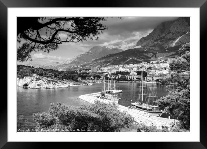 Makarska mono vista  Framed Mounted Print by Rob Hawkins