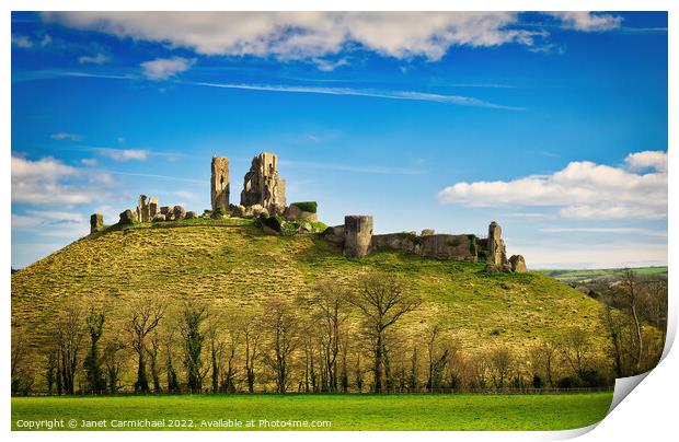 Majestic Corfe Castle in Spring Print by Janet Carmichael