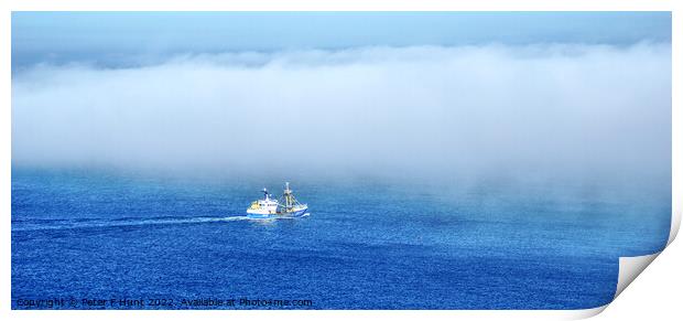 Brixham Trawler Sailing Into The Mist Print by Peter F Hunt