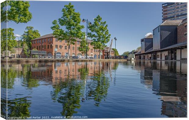 Reflections in the canal basin Canvas Print by Neil Porter