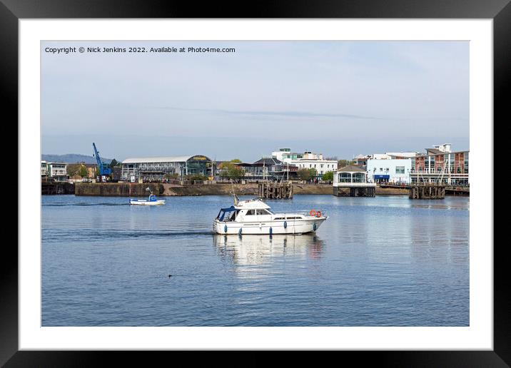 Cardiff Bay Waterfront and Boat Framed Mounted Print by Nick Jenkins