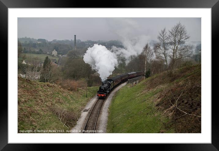 45212 leaving Oakworth on the Worth Valley Framed Mounted Print by Richard Perks