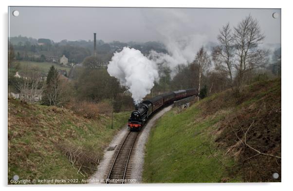 45212 leaving Oakworth on the Worth Valley Acrylic by Richard Perks