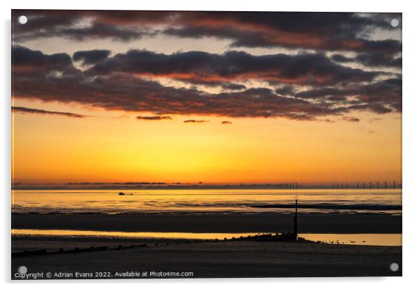 Ocean Sunset Rhyl Acrylic by Adrian Evans
