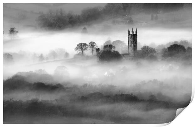 Widecombe-in-the-Mist - black and white Print by David Neighbour