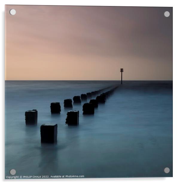 Bridlington beach  groyne sunrise 706 Acrylic by PHILIP CHALK