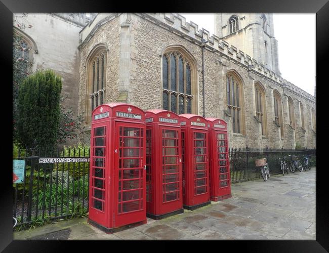 Captivating Cambridge Phone Boxes Framed Print by Simon Hill