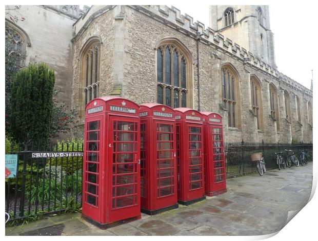 Captivating Cambridge Phone Boxes Print by Simon Hill